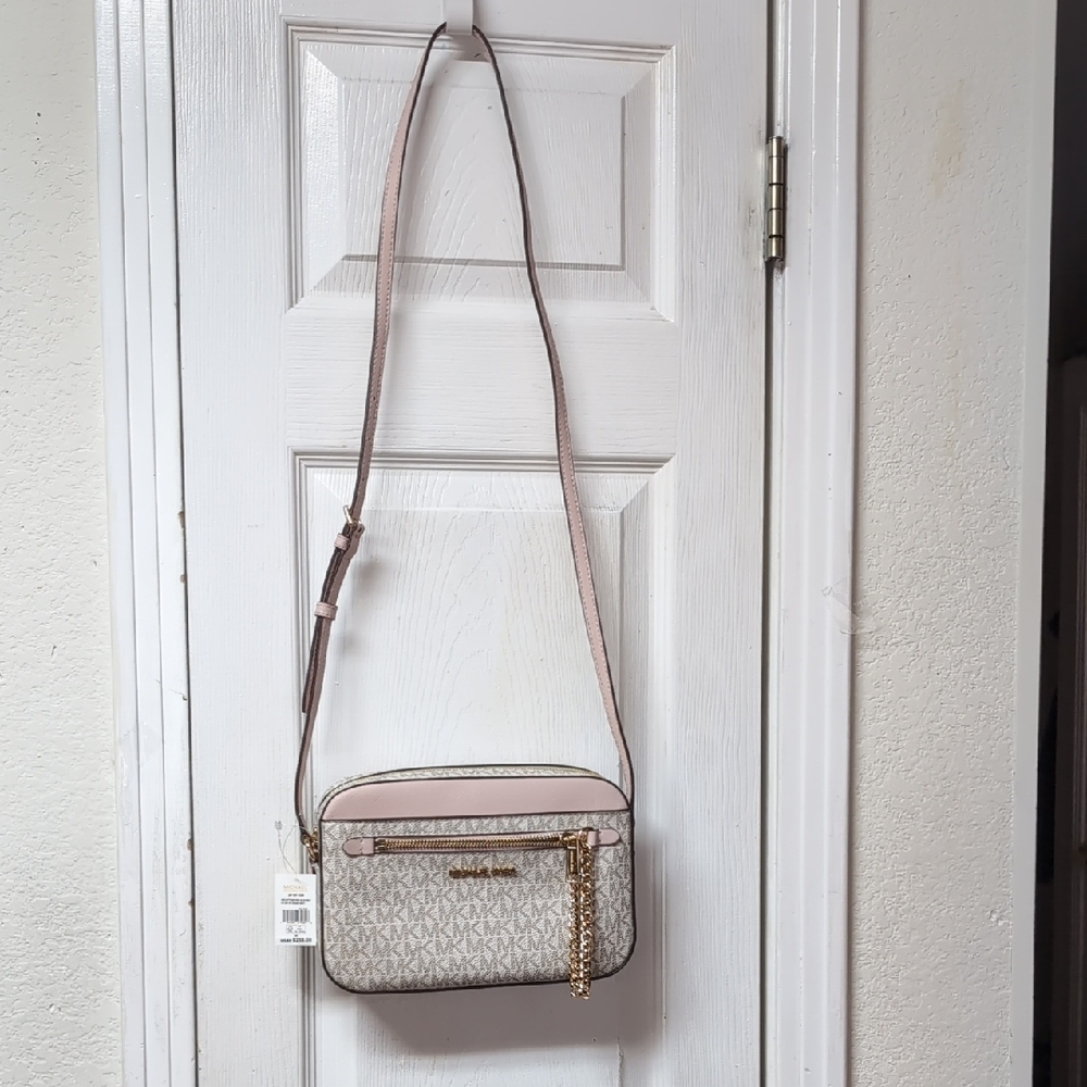 Michael Kors Beige and Pink Crossbody Bag